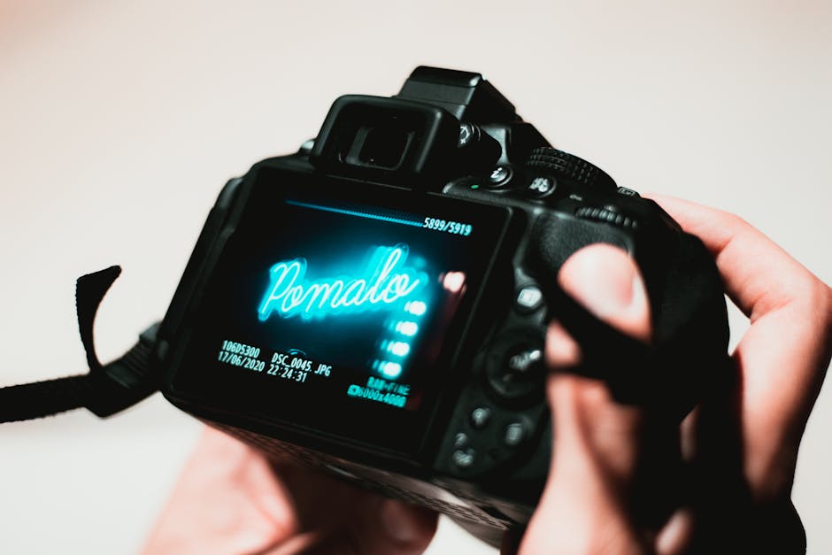 Close-up of camera menu showing firmware update and file settings on a photographer’s camera